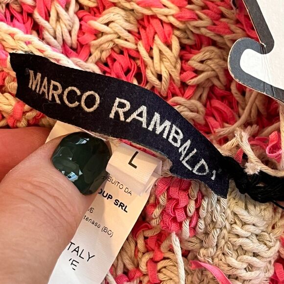 Marco Rambaldi Ssense Pink Crochet Halter Top Fringe Hem NEW NWT L Cotton Linen - Picture 3 of 9